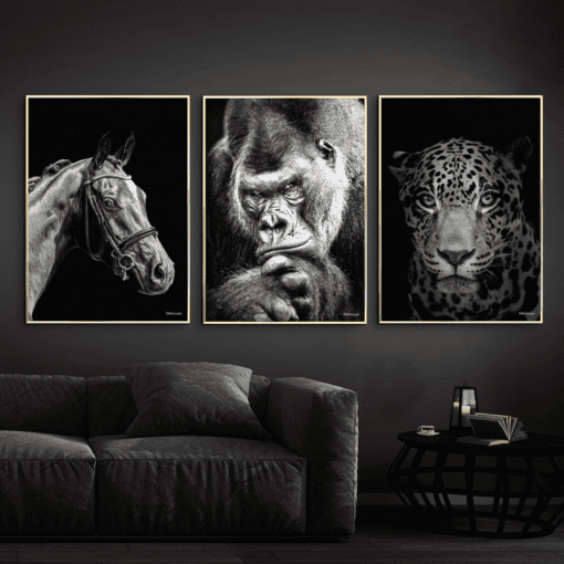 Hest-Gorilla-Jaguar-Messing-Plakatrammer